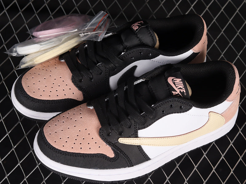 Air Jorden 1 Low Travis- White/Black/Light Pink