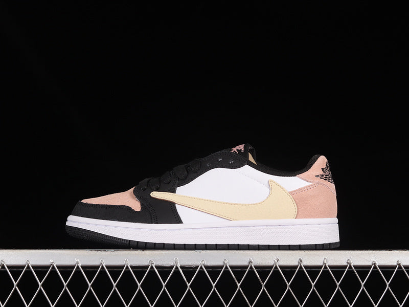 Air Jorden 1 Low Travis- White/Black/Light Pink